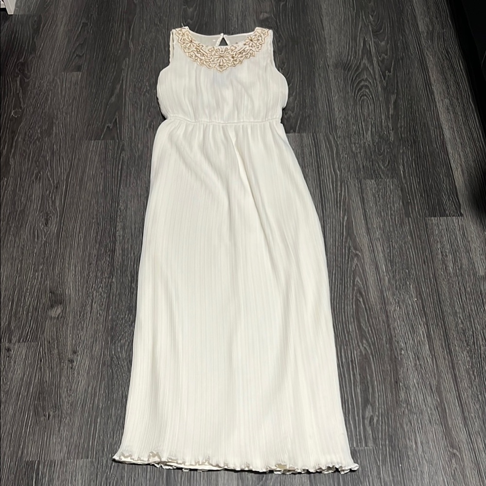 Badgley Mischka White Maxi Dress with Gold Accents